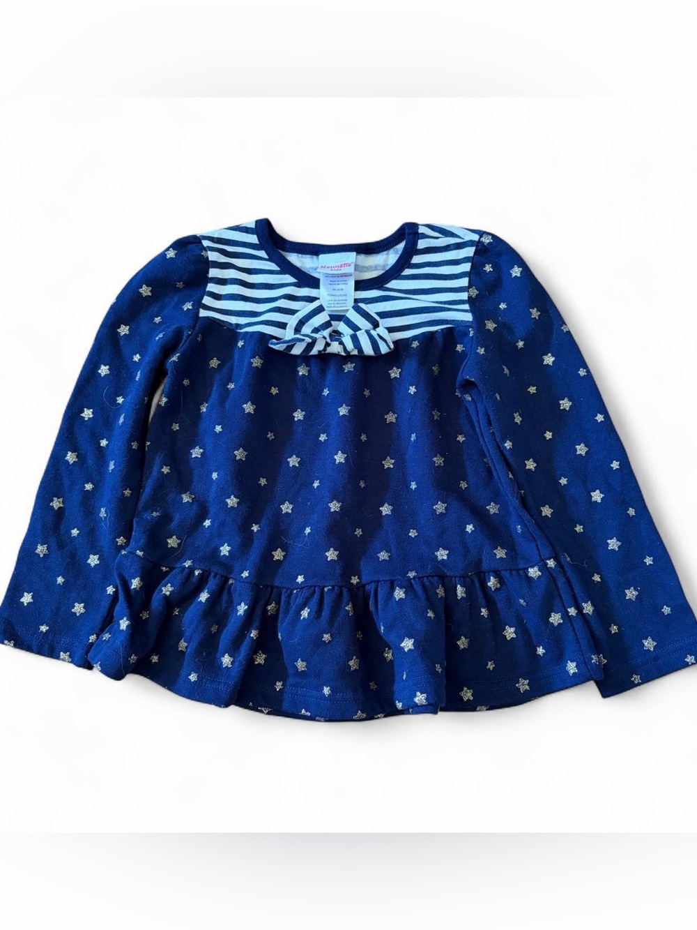 Nannette kids girls blue blouse w white stars/striped collar Sz 6